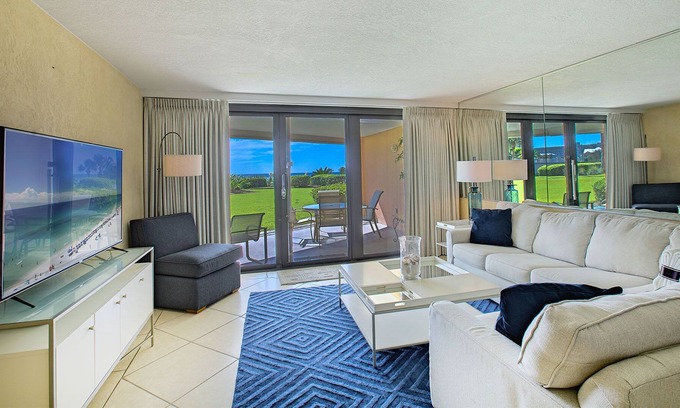 Miramar Beach Condo | Edgewater 205 - Beachfront! Ground Level! Community Pool! Fitness Center!