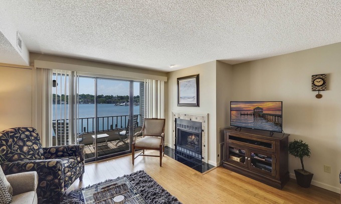 Charlevoix Condo | Edgewater Inn Condo with Waterfront Views | Pool, Hot Tub, Sauna | Sleeps 4