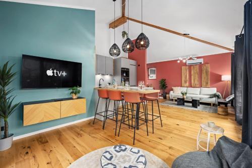 Zwickau Apartment | EDLER WOHNRAUM Schwanenteich-Penthouse mit Garage, Grill, Kaffeevollautomat, Klima, Lift & Terrasse