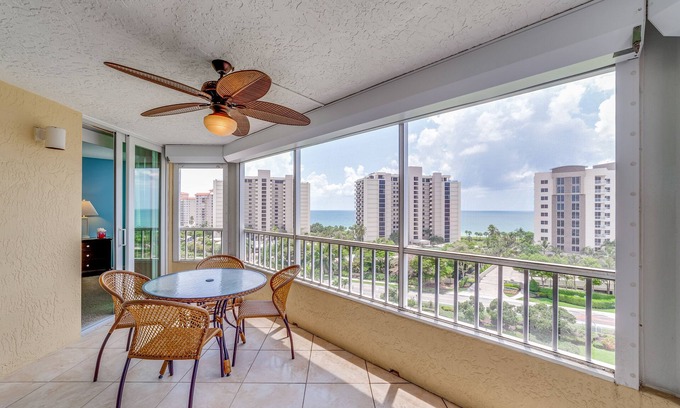 Vanderbilt Beach Condo | Eighth-story, beach-view condo with a pool, tennis, AC & washer/dryer