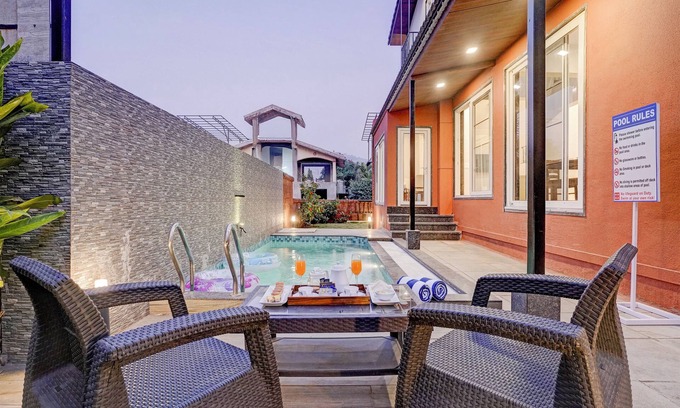 Kune Village Hotel | Elivaas Irene Jade 3BHK Pvt Pool Garden with Balconies