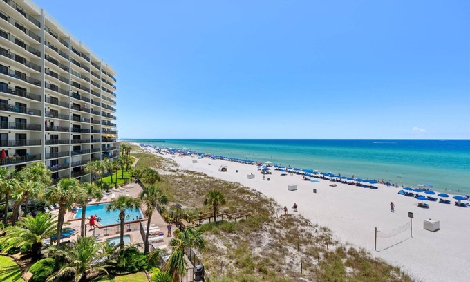 Lower Grand Lagoon Condo | End Unit w/Large Balcony, Gulf View - Couples Retreat, 5th FL, FREE WiFi, Resort w/Pool & Chairs