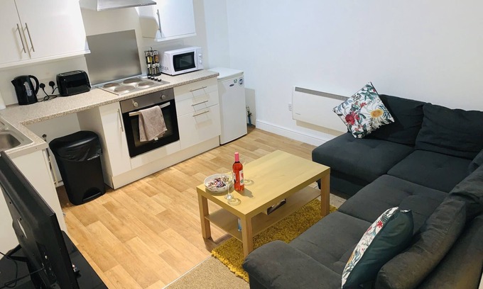 Wednesbury Apartment | Enjoy a spacious lounge with a cozy sofa bed and a private ensuite bedroom