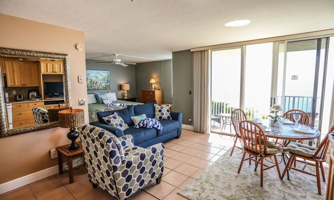 South Island Condo | Estero Beach and Tennis 703B is a wonderfully remodeled, gulf-front studio condominium, with beautiful water views from every window.