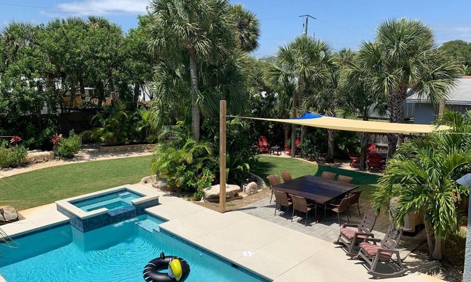 Port Canaveral House | Exceptional! Private Oasis, Steps to Beach, Tropical Garden w/Heated Pool, Spa.