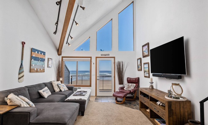Rockaway Beach Condo | Extraordinary Oceanfront Views at Rockaway Creek Inn, Patio and Living Area Bathed In Natural Light
