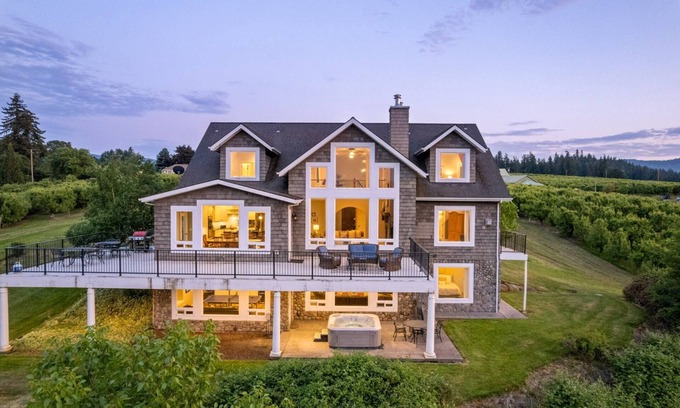 Hood River House | Extraordinary Private Country Chateau, Pet Friendly, Hot Tub, BBQ, Enormous Deck w/Mt. Adams Views