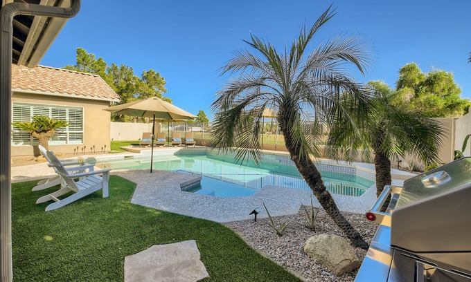 Superstition Springs House | Fairway home, Sleeps 8, heated pool, putting green & music room