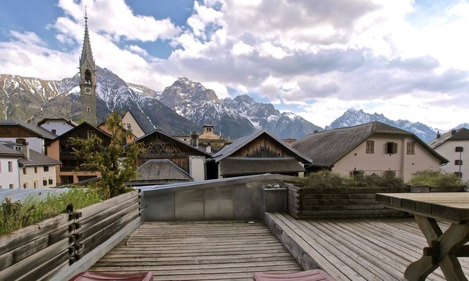 Sent Apartment | Fantastic sun terrace with mountain views and fireplace