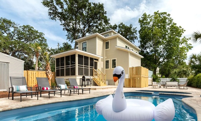 Tybee Island House | Flip Flop Lagoon | Private Pool and Spa Oasis