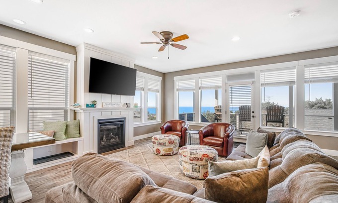 Nelscott House | Gorgeous Ocean View Home w/Private Hot Tub, Fast WiFi, Gas Fireplaces, and W/D