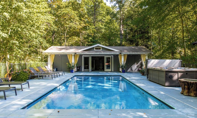 Union Pier House | Gorgeous Pool & Hot Tub on Quiet Wooded Lot