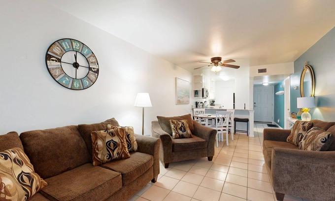 Miramar Beach Condo | Ground-floor condo with patio, pool, central AC & beach across the street