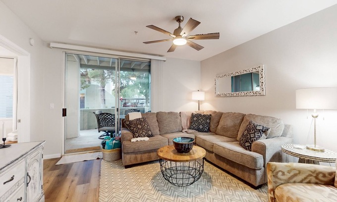 Chandler House | Ground-floor condo with on-site pool, pickleball, hot tub, gym & private balcony