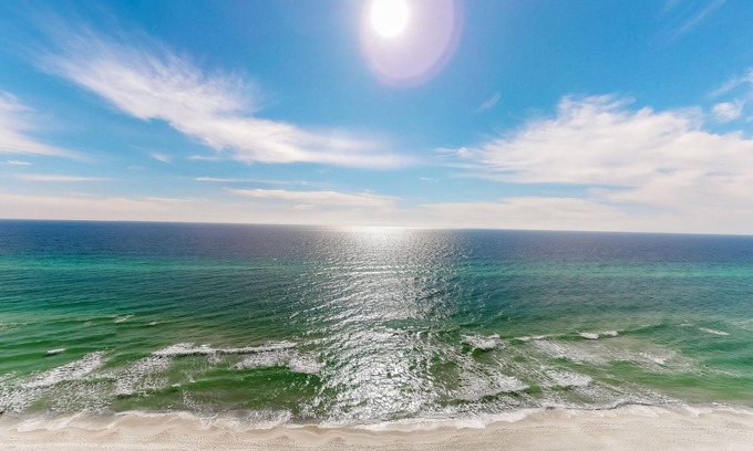 West Panama City Beach Condo | Gulf-facing condo with pool, scenic balcony, beach service & beach access
