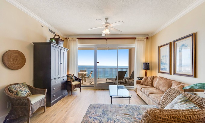 Orange Beach East Condo | Gulf-front condo with balcony, central AC, pools, hot tubs & beach access