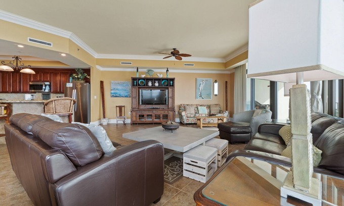 Orange Beach Condo | Gulf-front corner condo with stunning view, balcony, pools, hot tubs, & gym