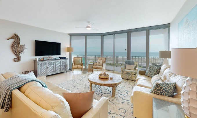 Orange Beach East Condo | Gulf-view condo with beach access, indoor/outdoor pools, & private balcony