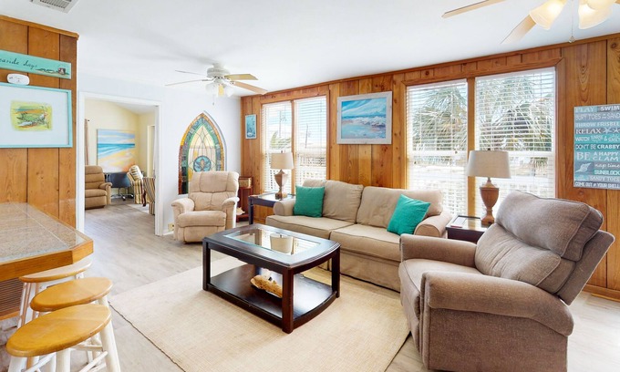 Fort Morgan House | Gulf-view home with deck, screened porch, AC, & W/D - walk to beach