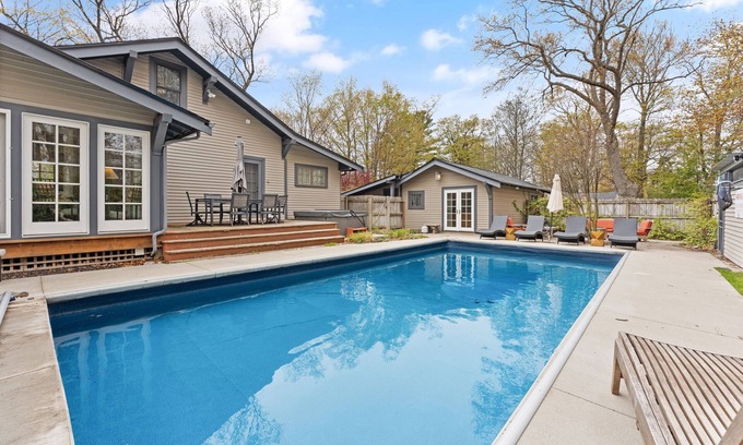 Saugatuck House | Heated pool and steps from downtown Saugatuck! Family-friendly retreat