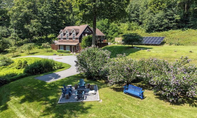 Pine Plains House | Hilltop Home on 10 acres w/hot tub, fire-pit + solar