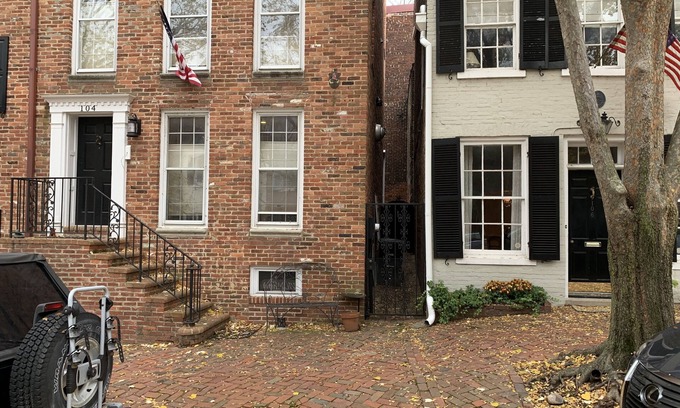 Old Town Alexandria House | Historic cobblestone street Captain's Row townhouse