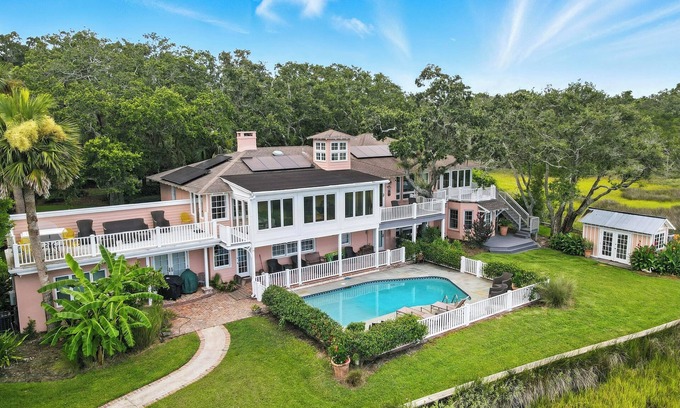 Saint Simons Island House | Historic Marshfront St Simons Estate Heated Pool Private Dock