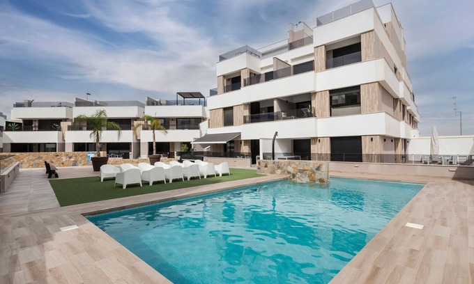 Santiago de la Ribera Apartment | Holiday Apartment "Senika" with Mountain View, Shared Pool & Wi-Fi