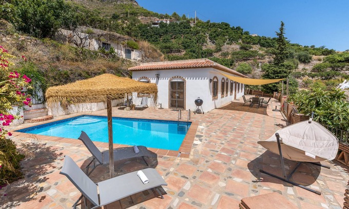 Otivar House | Home "Cortijo La Alberquilla" with Mountain View, Sea View, Pool, Wi-Fi, Terrace & Garden
