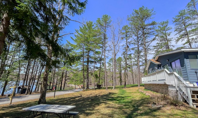 Blakeslee House | Hot tub, fire pit, lakefront, dock, pet friendly and more!
