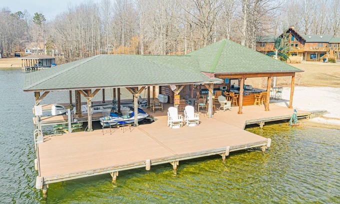 Mineral House | Huge Lakefront Home with private hot tub, dock, and pickle-ball court