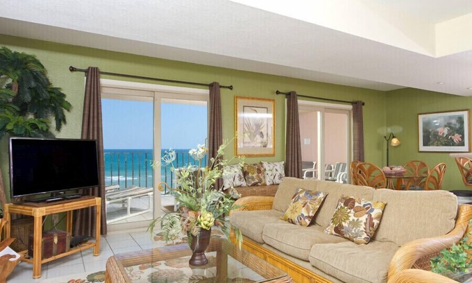 South Padre Island Condo | Inverness 800-Tropical furnishings;Beachfront balcony & pool