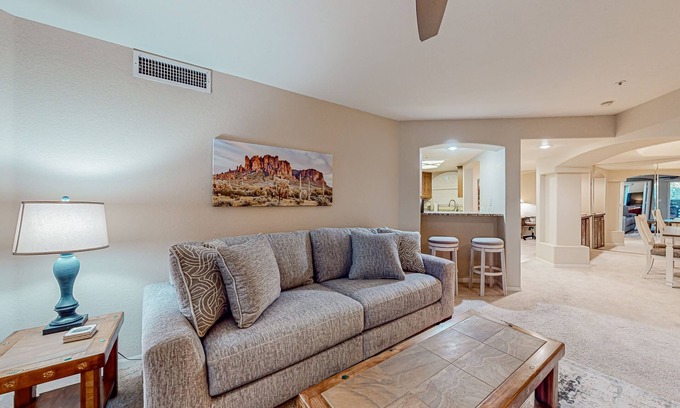South Scottsdale Condo | Inviting mountain-view condo with balcony - hot tub, heated pool & golf on-site