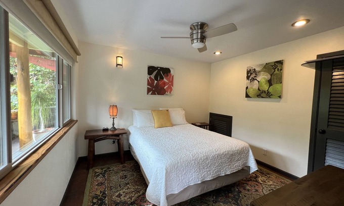 Hilo House | Jungle view bedroom with private entrance,outdoor private Bali style bathroom