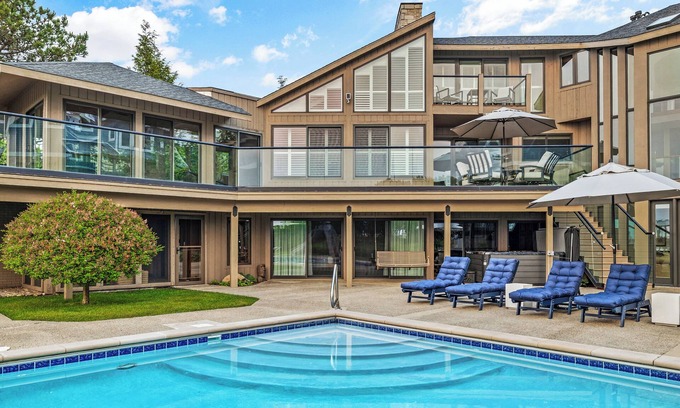 Grand Beach House | Juniper Presents: Luxurious Lakefront Vacay Home-Hot tub, Pool, Decks, Views