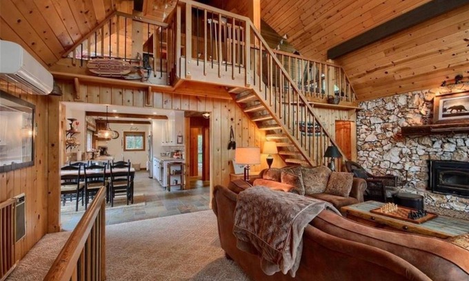 Bass Lake Cabin | Knotty Pine A-Frame Cabin steps to Bass Lake!