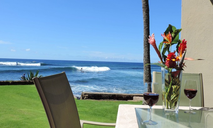 Poipu Condo | Kuhio Shores 119 - Two Bedroom Condo with White Water Ocean Views with A/C
