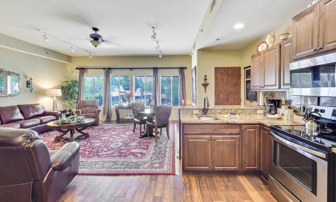 Charlevoix Condo | Lake Escape | Downtown Charlevoix | Pool, Hot Tub, Sauna | Full Size Kitchen