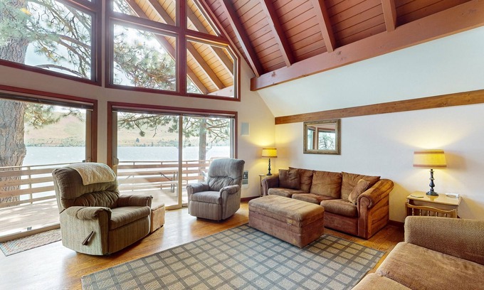 Joseph House | Lakefront house with balcony, wall-of-windows, grill, & W/D