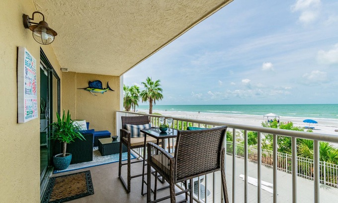 Indian Shores Condo | Large family accommodations…Coffee till Cocktails beachfront!