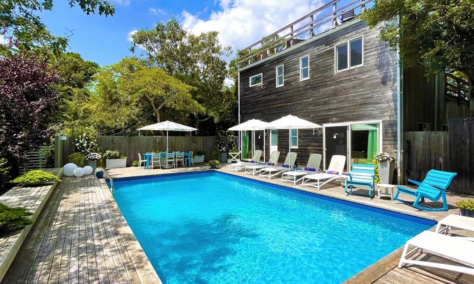 Fire Island Pines House | Large Heated Pool, Hot Tub, AC, Roof Deck, PINES home near Harbor!