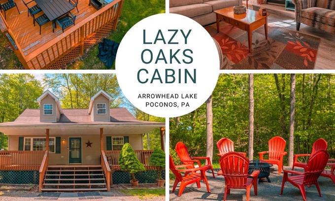 Pocono Lake Cabin | Lazy Oaks Cabin > Firepit*Swim/Boat/Fish*King Bed