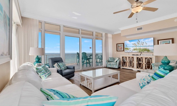 Orange Beach Condo | LAZY RIVER! BEACHFRONT! 4BR Beauty! Parking Level!