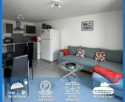 Vierville-sur-Mer Apartment | Les mouettes Apt duplex indépendant dans maison spacieux petite vue sur mer des chambres belle terrasse aménagée en hauteur près Omaha Beach et Bayeux 800 m plage et 300 m superette
