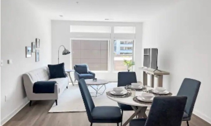McLean Apartment | Light & Blue Elegance Cozy 2BR w Amenities, Tysons + Gym/Mall/Pool