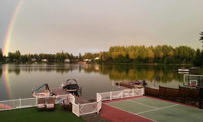 Lacey House | Live the Dream On Long Lake! Boating, Fishing, Swimming Paradise w/Sports Court!