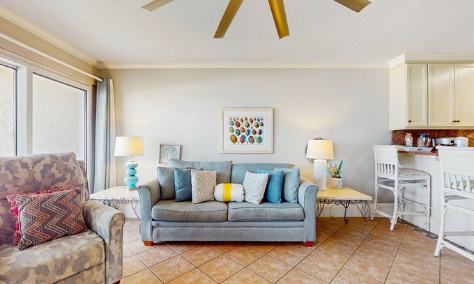 Miramar Beach Condo | Lovely beachfront condo with water views from private balcony + shared pool