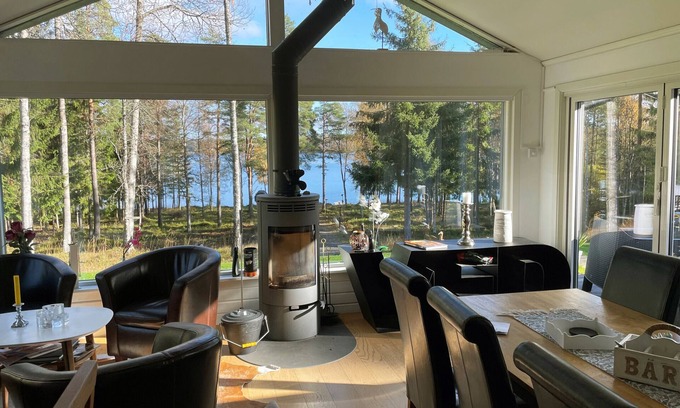 Mansarp Ski Chalet | Lovely holiday home with its own lake plot and panoramic view of Rasjön | SE07037