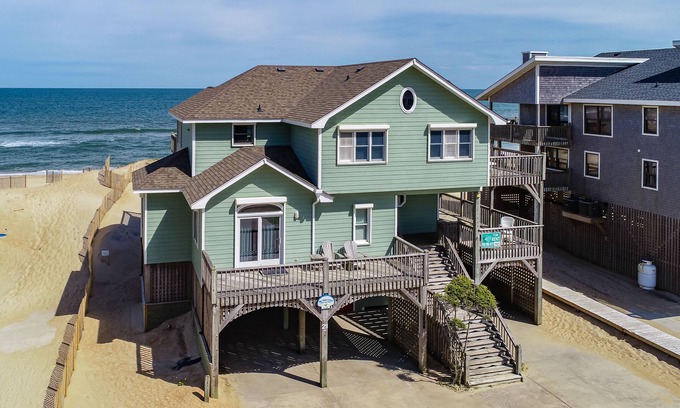Avon House | Lovely, oceanfront house with private hot tub, pool access, enclosed yard & AC