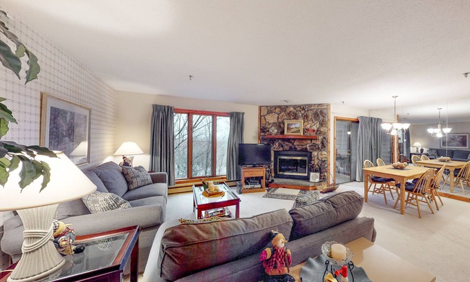 Stratton Mountain Condo | Lovely ski-in/out condo steps from ski lift with trails and amazing views
